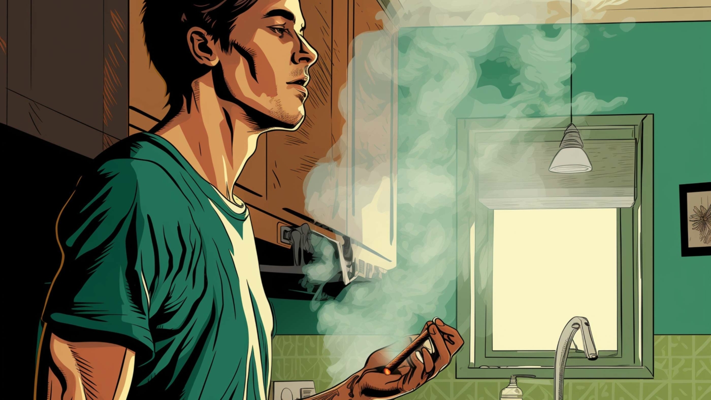 Indacloud. A Young Man Smoking A Spliff Standing In Kitchen Ful 66320793 4846 40F0 Bd66 C92055085C34